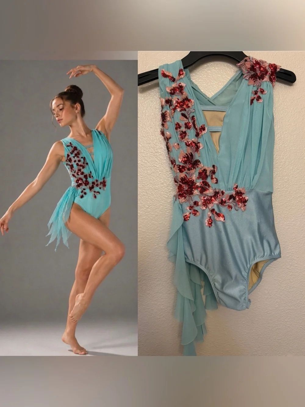 Glamour soloādance costume aqua blue lyrical contemporary meshādress SA